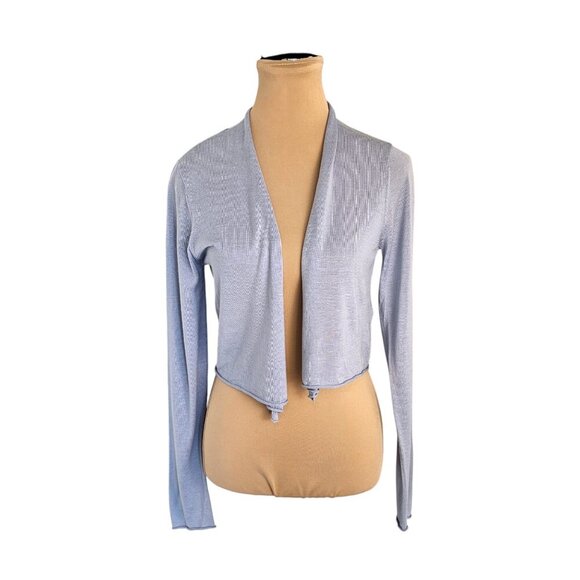 Eileen Fisher Light Blue Cropped Silk Blend Open Front Cardigan Sz S - Picture 1 of 8